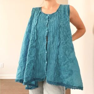 Johnny Was Blue Buttoned Relaxed Tank Top